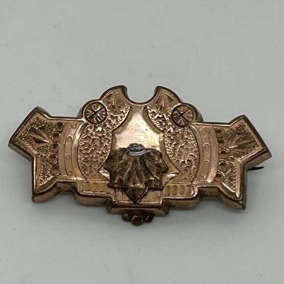 Victorian Era 1850s Rose Gold-Tone Brooch With Tube Hinge & C-Clasp Leaf READ - Picture 11 of 15